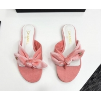 Best Price Chanel Velvet Flat Thong Slide Sandals with Bow Light Pink 2025 CH041705