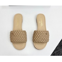 Purchase Chanel Woven Leather Flat Slides Sandal Beige 2025 CH041706