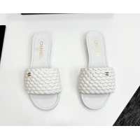 Luxurious Chanel Woven Leather Flat Slides Sandal White 2025 CH041706