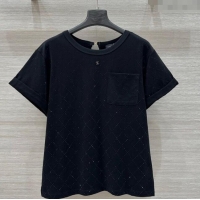Top Design Chanel Strass Quilted Cotton T-Shirt 30016 Black 2025