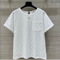 Famous Brand Chanel Strass Quilted Cotton T-Shirt 30016 White 2025
