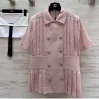 Super Quality Chanel Linen Pleated Shirt 30032 Light Pink 2025
