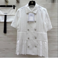 Low Cost Chanel Linen Pleated Shirt 30032 White 2025