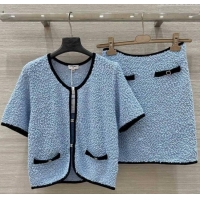 Top Design Chanel Wool Cardigan and Skirt Set 30050 Blue 2025