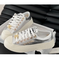 Best Grade Chanel Calfskin Platform Sneakers Silver 2025 CH041708