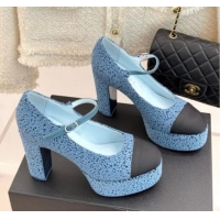 Good Quality Chanel Mary Janes in Tweed & Grosgrain G46433 Blue