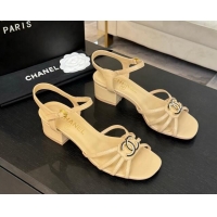 Good Product Chanel Lambskin Heel Sandals 4.5cm with CC Patch Beige 2025 G46274