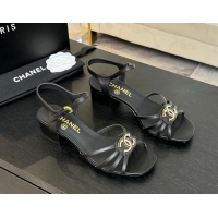 Good Looking Chanel Lambskin Heel Sandals 4.5cm with CC Patch Black 2025 G46274