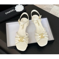 Best Product Chanel Lambskin Flat Sandals with CC Patch White 2025 G46275