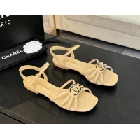 Buy Discount Chanel Lambskin Flat Sandals with CC Patch Beige 2025 G46275