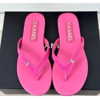 Luxury Chanel Ribbed Fabric Flat Thong Slide Sandals with Strass CC Pink 2025 G45716