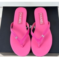 Top Design Chanel Ribbed Fabric Flat Thong Slide Sandals with Strass CC Pink 2025 G45716