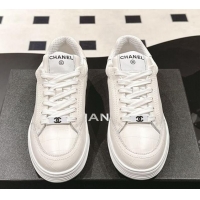 Popular Style Chanel Ban'x Check Silky Calfskin Sneakers White Leather 2025 CH041714