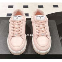 Top Design Chanel Ban'x Check Silky Calfskin Sneakers Light Pink 2025 CH041714 