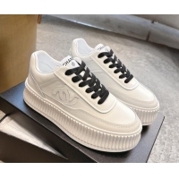 Big Discount Chanel Calfskin Platform Sneakers White/Black 2025 CH041715