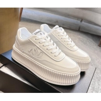 Unique Discount Chanel Calfskin Platform Sneakers White Leather 2025 CH041715