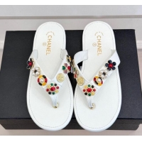 Classic Hot Chanel Lambskin Flat Thong Slide Sandals with Charm White 2025 G46304