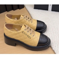 Charming Chanel Quilted Calfskin Heel Lace-up Shoes 5.5cm Beige 2025 CH041716