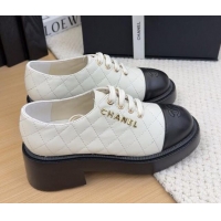 Big Discount Chanel Quilted Calfskin Heel Lace-up Shoes 5.5cm White 2025 CH041716