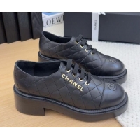 Grade Quality Chanel Quilted Calfskin Heel Lace-up Shoes 5.5cm Black 2025 CH041716