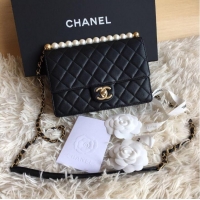 Discount Chanel Flap Bag Lambskin Quilted Leather Chic Pearls Small AS0585 Black