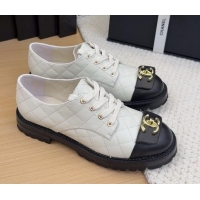 Unique Style Chanel Quilted Calfskin Lace-up Shoes 3cm with CC Tag White 2025 CH041717