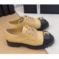 Stylish Chanel Quilted Calfskin Lace-up Shoes 3cm with CC Tag Beige 2025 CH041717