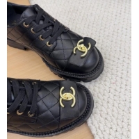 Charming Chanel Quilted Calfskin Lace-up Shoes 3cm with CC Tag Black 2025 CH041717