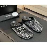 Unique Style Chanel Suede Flat Mules with Paved Strass Black 2025 CH041718
