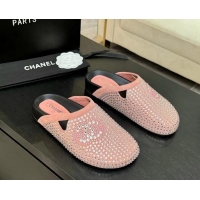 Popular Style Chanel Suede Flat Mules with Paved Strass Pink 2025 CH041718