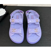 Top Grade Chanel Patent Calfskin Flat Strap Sandals with Strass CC Purple 2025 CH041719