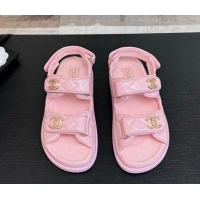 Top Design Chanel Patent Calfskin Flat Strap Sandals with Strass CC Light Pink 2025 CH041719