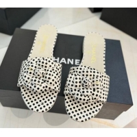 Grade Quality Chanel Camellia Dotted Lambskin Flat Slides Sandal G45499 White