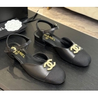 Good Quality Chanel Calfskin & Grosgrain Flat Sandals with Pearl CC Black 2025 CH041720