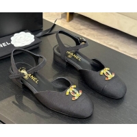 Stylish Chanel Grosgrain Flat Sandals with Stone CC Black 2025 CH041720