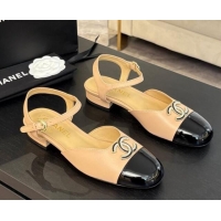 Stylish Chanel Calfskin & Patent Flat Sandals with Strass CC Beige 2025 CH041720