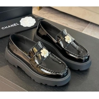 Purchase Chanel Shiny Calfskin Loafers with Bloom Black 2025 CH041721