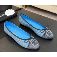 Buy Luxury Chanel Quilted Denim Classic Ballet Flats Light Blue 2025 G02819 0417