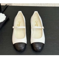 Popular Style Chanel Cotton & Lambskin Mary Janes Ballet Flats White 2025 G46379