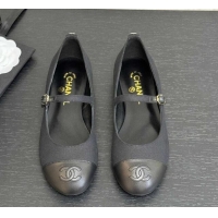 Best Price Chanel Cotton & Lambskin Mary Janes Ballet Flats Black 2025 G46379