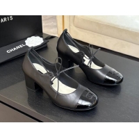 Hot Style Chanel Lambskin & Patent Calfskin Mary Janes Pumps 5cm with Lace-up Black 2025 G46323