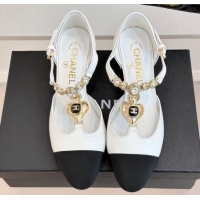 Lowest Price Chanel Lambskin & Grosgrain Mary Janes Pumps 5.5cm with Heart Chain Charm White 2025 CH041723