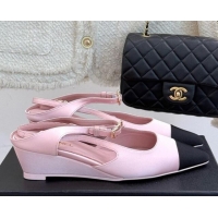 Popular Style Chanel Satin & Grosgrain Wedge Slingbacks Pink2 2025 CH041724