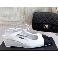 Buy Cheapest Chanel Satin & Grosgrain Wedge Slingbacks White 2025 CH041724