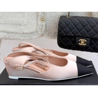 Luxury Cheap Chanel Satin & Grosgrain Wedge Slingbacks Light Pink 2025 CH041724