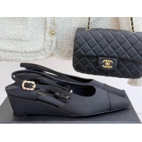 Good Product Chanel Satin & Grosgrain Wedge Slingbacks Black 2025 CH041724