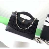 Shop Grade Chanel Sequins East-West Mini 31 Shopping Bag AS3656 Black 2025