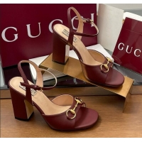 Unique Style Gucci Leather Horsebit Sandals 9.5cm Rosso Ancora Red Leather 5033001