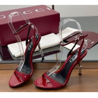 Perfect Gucci Patent Leather Sandals 9.5cm with Bamboo-Effect Heel Red 2025 812999