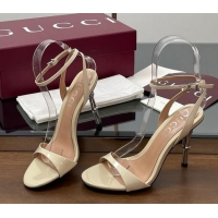 Stylish Gucci Patent Leather Sandals 9.5cm with Bamboo-Effect Heel White 2025 812999